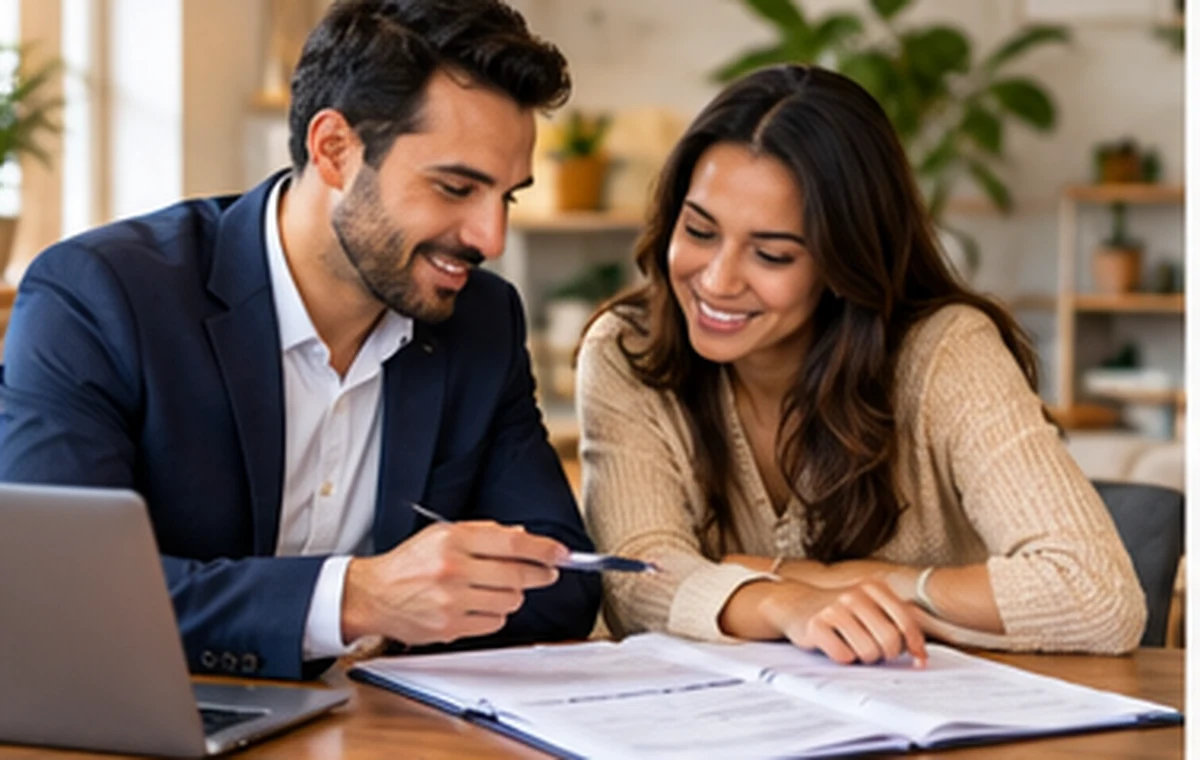 Duas pessoas a assinar um acordo simples de empréstimo numa sala